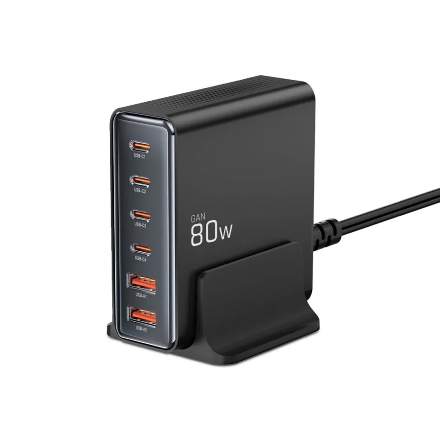 Stacja ładująca Tech-protect DC80W-GAN 6-PORT PD80W/QC3.0 - czarne