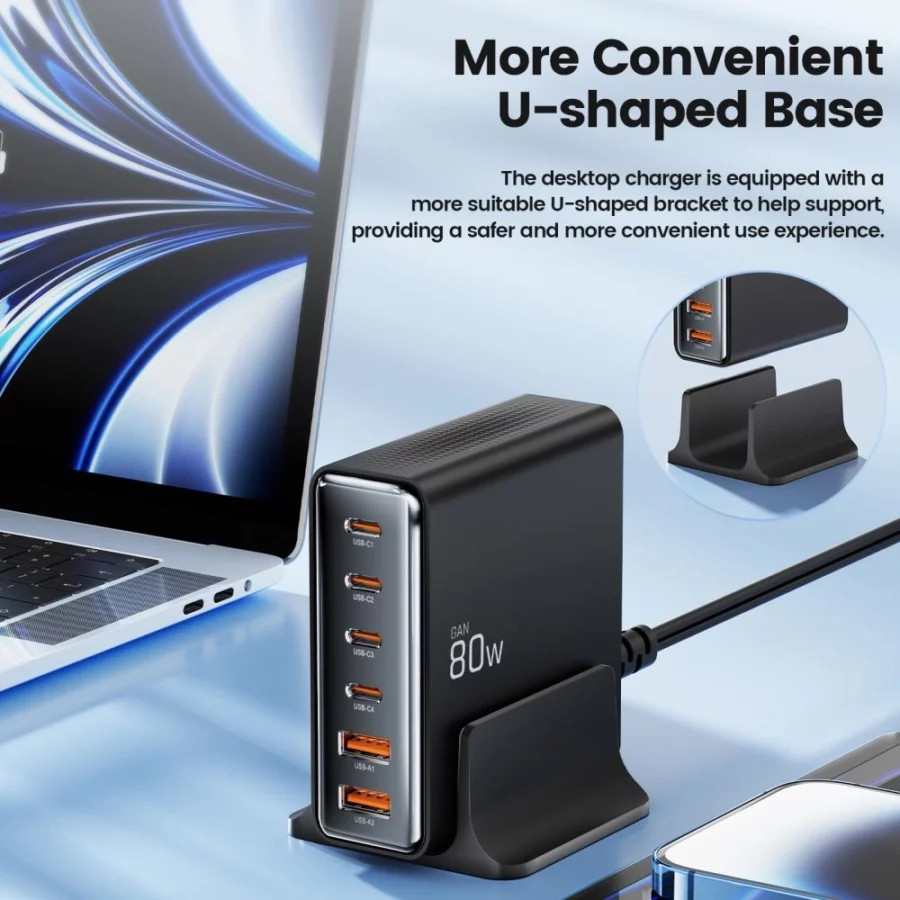 Stacja ładująca Tech-protect DC80W-GAN 6-PORT PD80W/QC3.0 - czarne