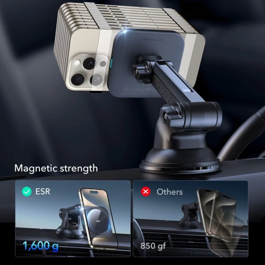 Uchwyt samochodowy ESR Halolock Magnetic MagSafe QI2 15W - czarne