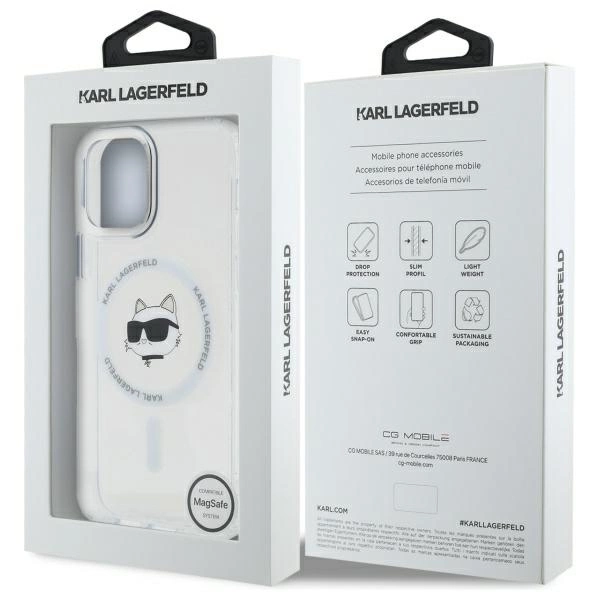 Etui Karl Lagerfeld IML Metal Choupette Head MagSafe na iPhone 12 - białe