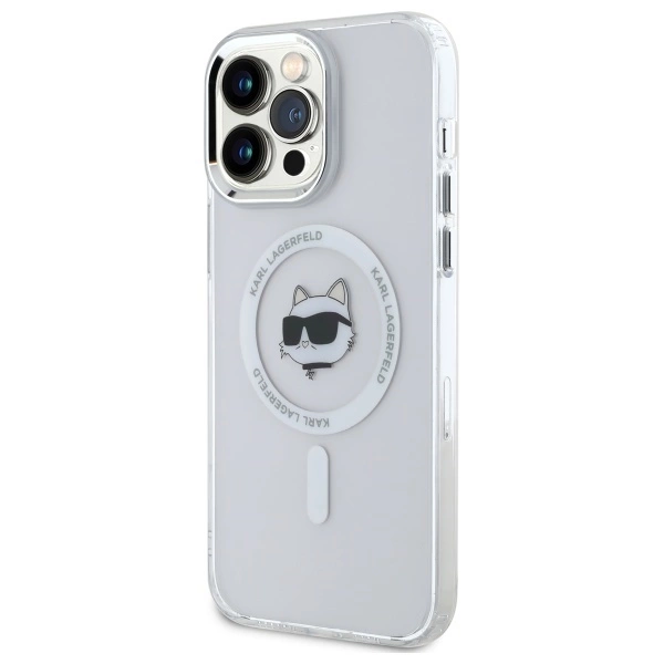 Etui Karl Lagerfeld IML Metal Choupette Head MagSafe na iPhone 13 Pro - białe