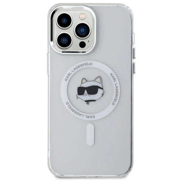 Etui Karl Lagerfeld IML Metal Choupette Head MagSafe na iPhone 13 Pro - białe
