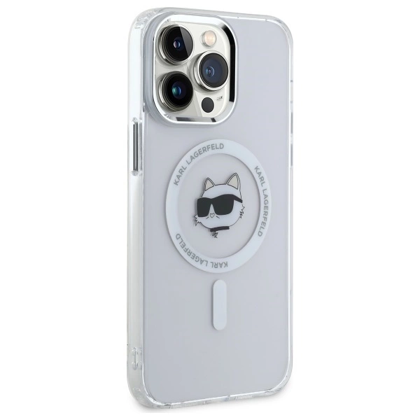 Etui Karl Lagerfeld IML Metal Choupette Head MagSafe na iPhone 13 Pro - białe
