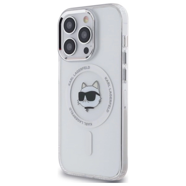 Etui Karl Lagerfeld IML Metal Choupette Head MagSafe na iPhone 14 Pro - białe