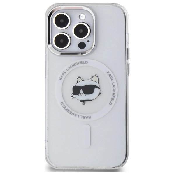 Etui Karl Lagerfeld IML Metal Choupette Head MagSafe na iPhone 14 Pro - białe