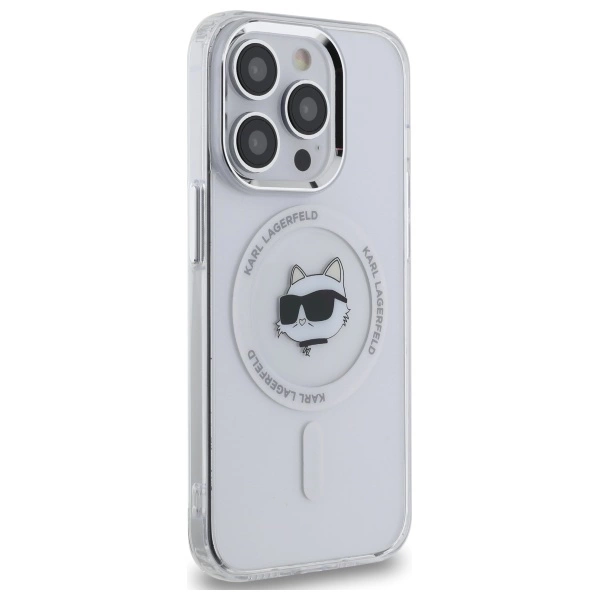 Etui Karl Lagerfeld IML Metal Choupette Head MagSafe na iPhone 14 Pro - białe