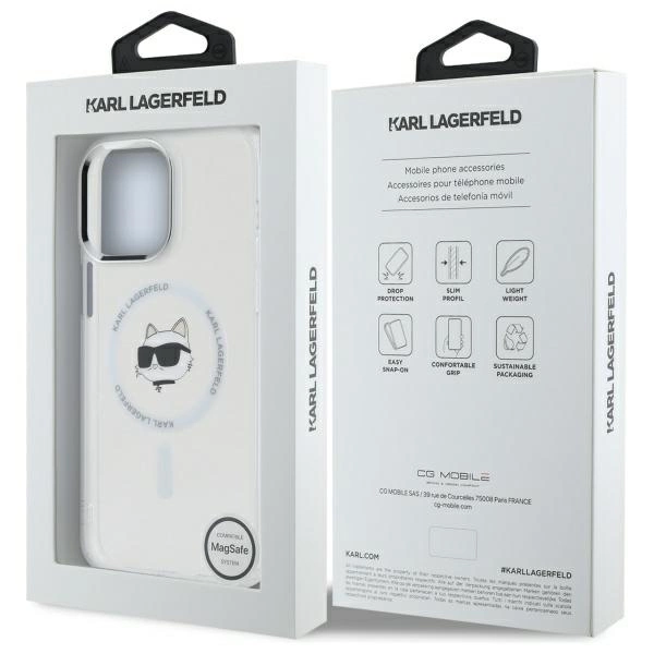 Etui Karl Lagerfeld IML Metal Choupette Head MagSafe na iPhone 14 Pro Max - białe