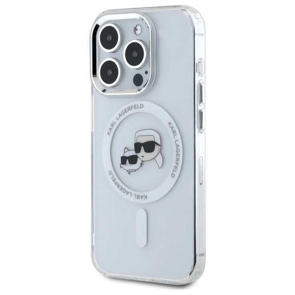 Etui Karl Lagerfeld IML Metal Karl&Choupette Head MagSafe na iPhone 15 Pro - białe