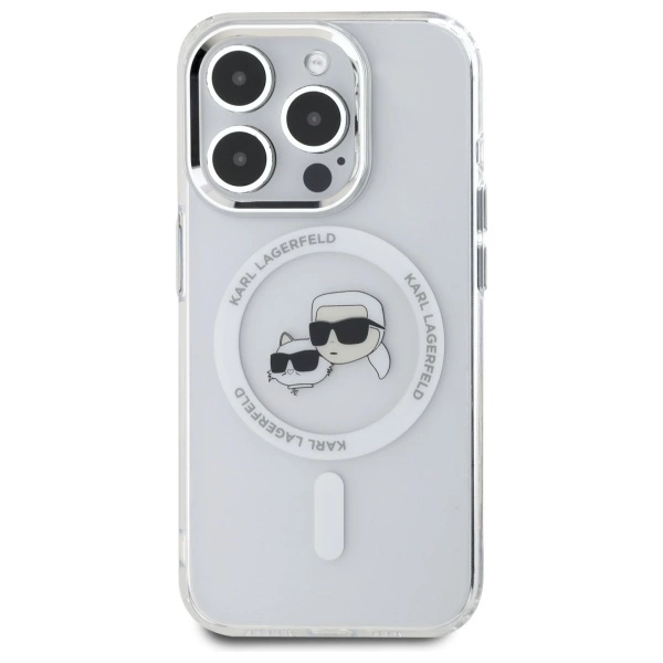Etui Karl Lagerfeld IML Metal Karl&Choupette Head MagSafe na iPhone 15 Pro - białe