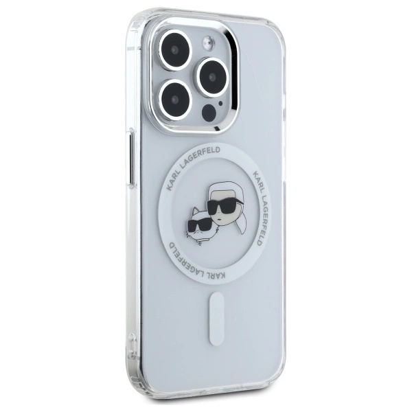 Etui Karl Lagerfeld IML Metal Karl&Choupette Head MagSafe na iPhone 15 Pro - białe