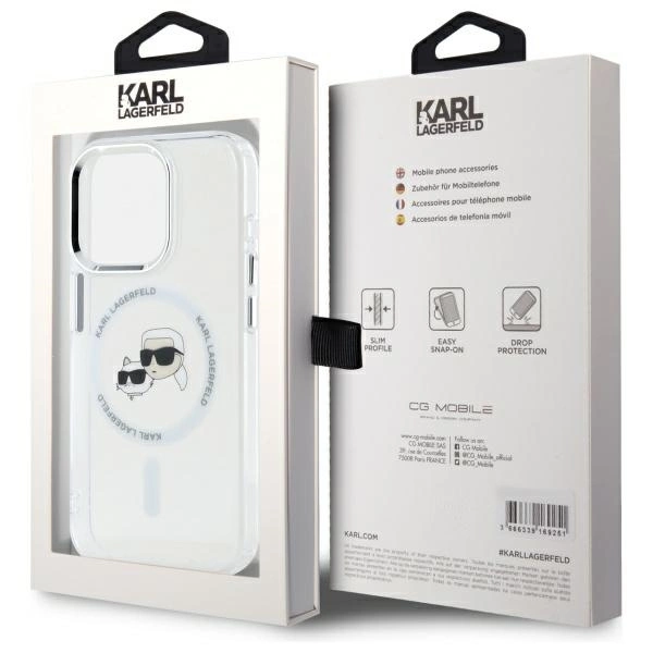 Etui Karl Lagerfeld IML Metal Karl&Choupette Head MagSafe na iPhone 15 Pro - białe