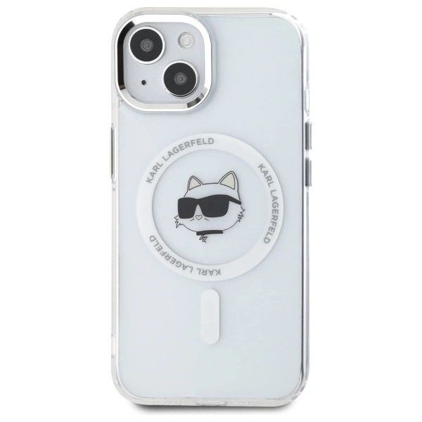 Etui Karl Lagerfeld IML Metal Choupette Head MagSafe na iPhone 15 Plus - białe