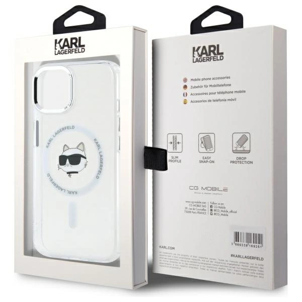 Etui Karl Lagerfeld IML Metal Choupette Head MagSafe na iPhone 15 Plus - białe