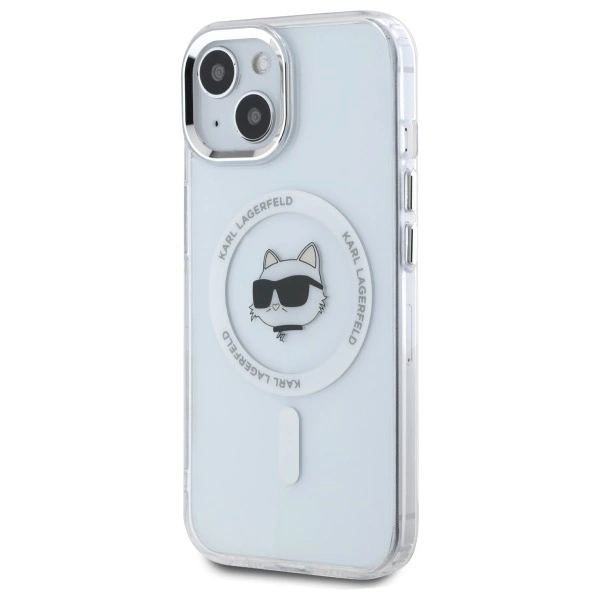 Etui Karl Lagerfeld IML Metal Choupette Head MagSafe na iPhone 15 - białe