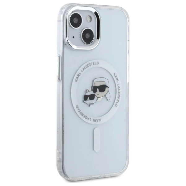 Etui Karl Lagerfeld IML Metal Karl&Choupette Head MagSafe na iPhone 15 - białe