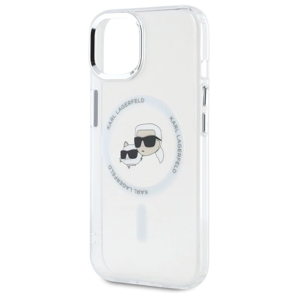 Etui Karl Lagerfeld IML Metal Karl&Choupette Head MagSafe na iPhone 15 - białe