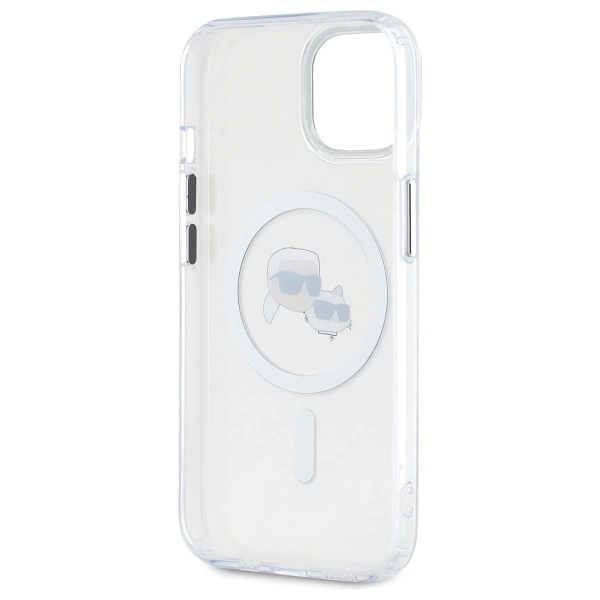 Etui Karl Lagerfeld IML Metal Karl&Choupette Head MagSafe na iPhone 15 - białe