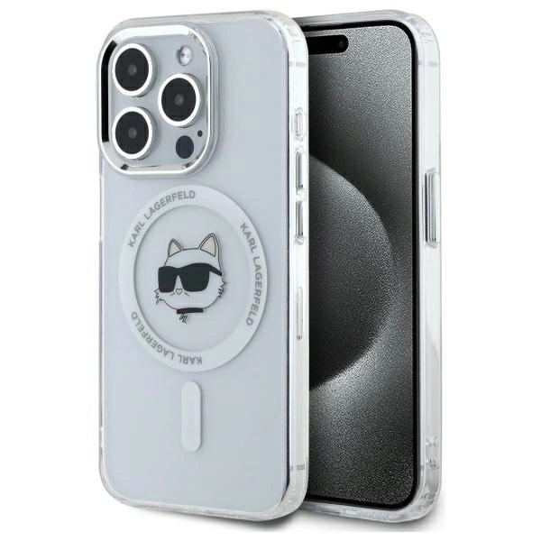 Etui Karl Lagerfeld IML Metal Choupette Head MagSafe na iPhone 15 Pro Max - białe