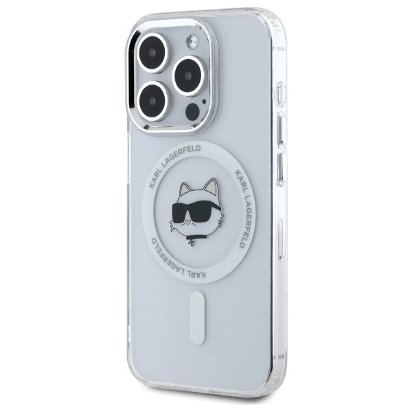 Etui Karl Lagerfeld IML Metal Choupette Head MagSafe na iPhone 15 Pro Max - białe