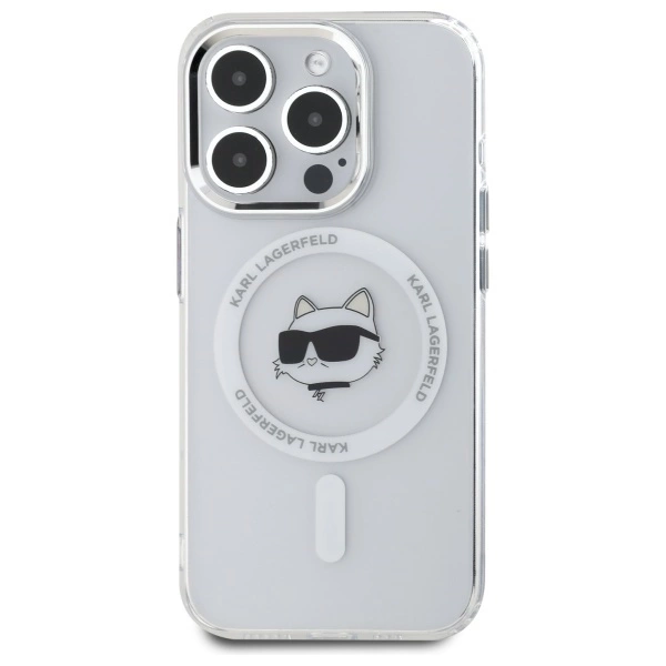 Etui Karl Lagerfeld IML Metal Choupette Head MagSafe na iPhone 15 Pro Max - białe