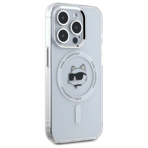 Etui Karl Lagerfeld IML Metal Choupette Head MagSafe na iPhone 15 Pro Max - białe