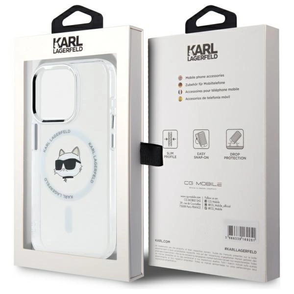 Etui Karl Lagerfeld IML Metal Choupette Head MagSafe na iPhone 15 Pro Max - białe