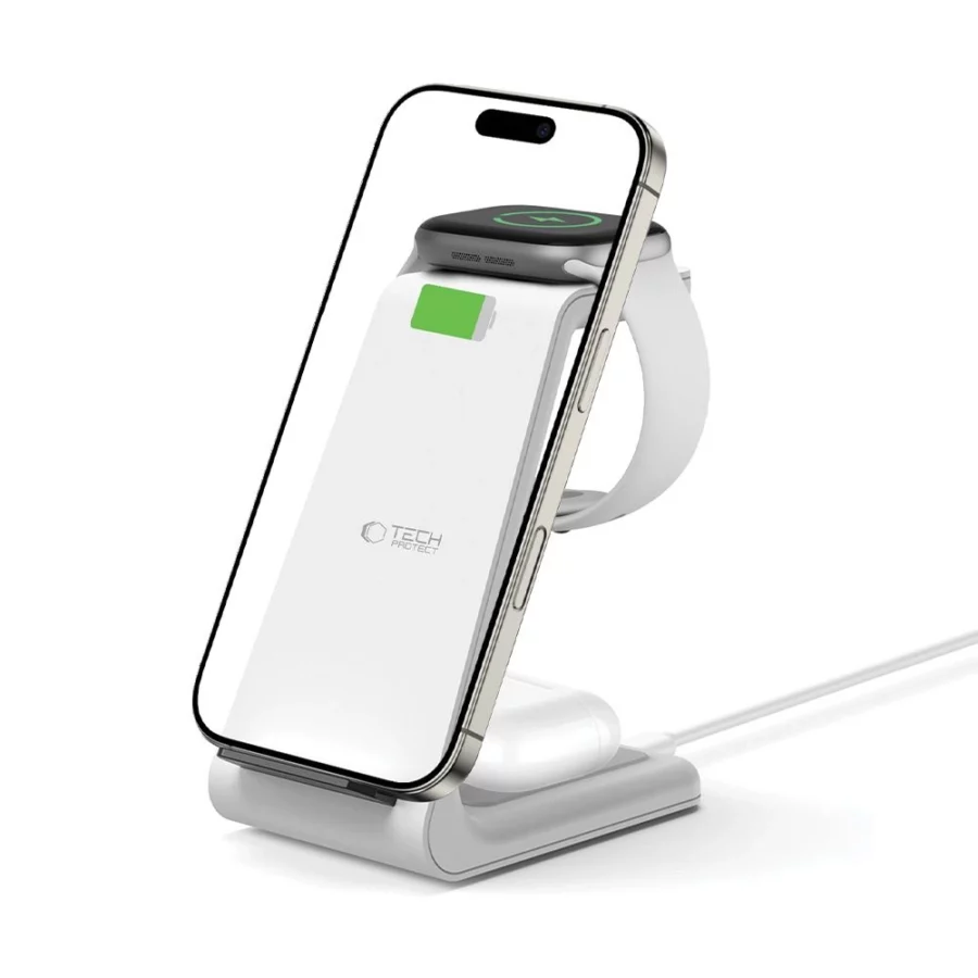 Stacja ładująca Tech-Protect QI15W-A36 3w1 dla Apple - biała
