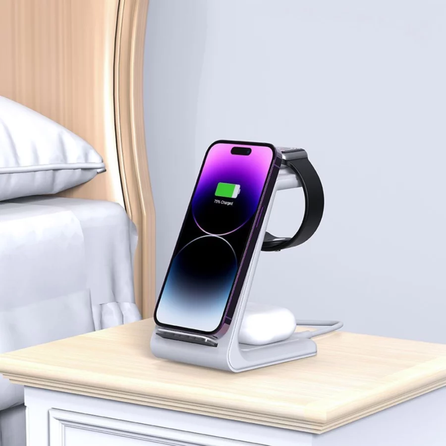 Stacja ładująca Tech-Protect QI15W-A36 3w1 dla Apple - biała