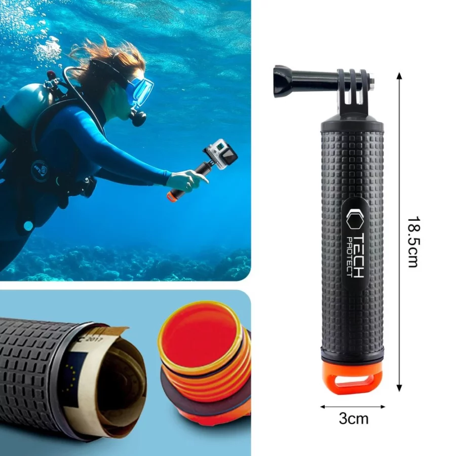 Uchwyt / bojka wypornościowa Tech-Protect GA100 Hand Grip do GoPro / DJI - czarny