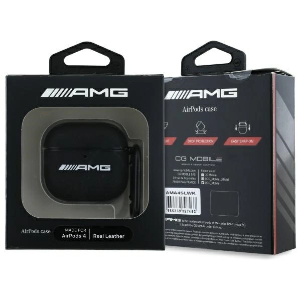 Etui AMG Leather White Logo na AirPods 4 - czarne / białe