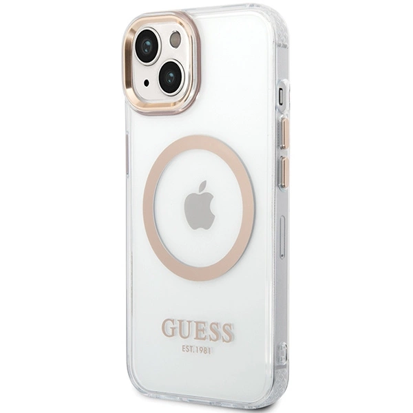 Etui Guess Metal Outline MagSafe na iPhone 15 Plus / 14 Plus - złote