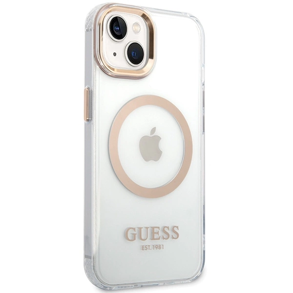 Etui Guess Metal Outline MagSafe na iPhone 15 Plus / 14 Plus - złote