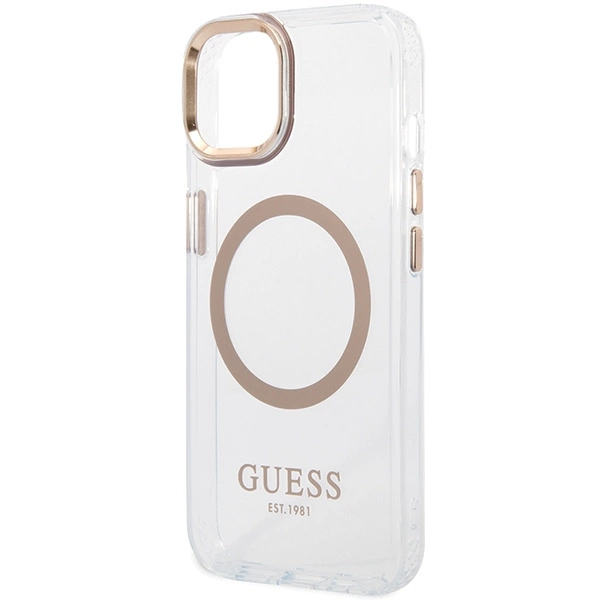 Etui Guess Metal Outline MagSafe na iPhone 15 Plus / 14 Plus - złote