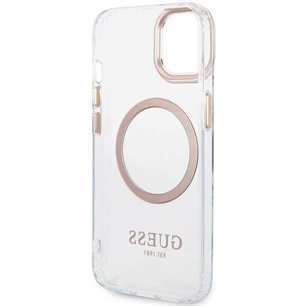 Etui Guess Metal Outline MagSafe na iPhone 15 Plus / 14 Plus - złote