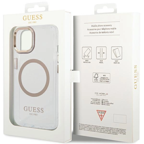 Etui Guess Metal Outline MagSafe na iPhone 15 Plus / 14 Plus - złote