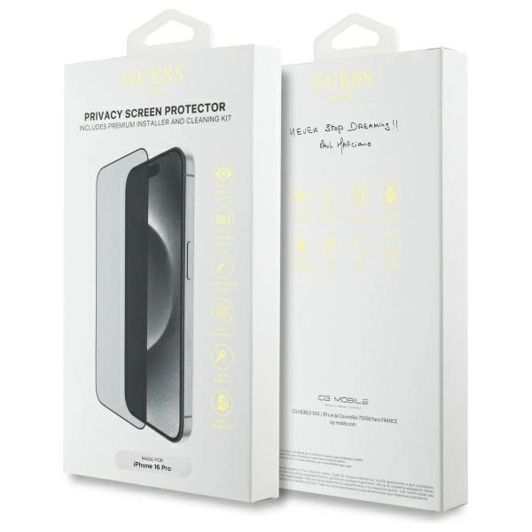 Szkło hartowane prywatyzujące Guess Screen Protector Privacy 2.5D Outline na iPhone 16 Pro