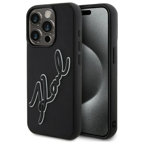 Etui Karl Lagerfeld 3D Rubber Signature na iPhone 15 Pro - czarne