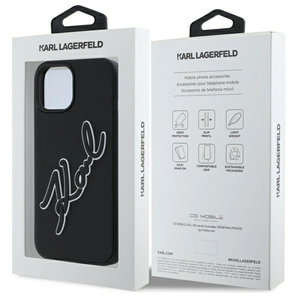 Etui Karl Lagerfeld 3D Rubber Signature na iPhone 15 - czarne