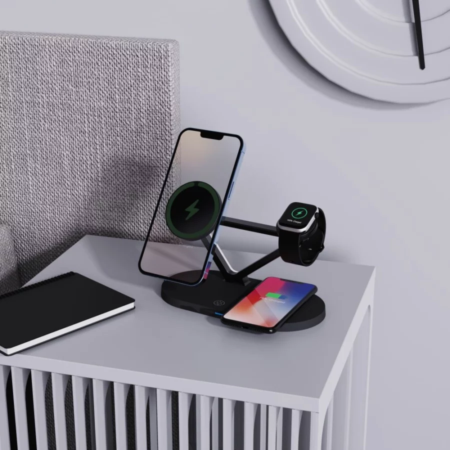 Ładowarka bezprzewodowa Tech-Protect QI15W-A41 3w1 z MagSafe do urządzeń Apple - czarna