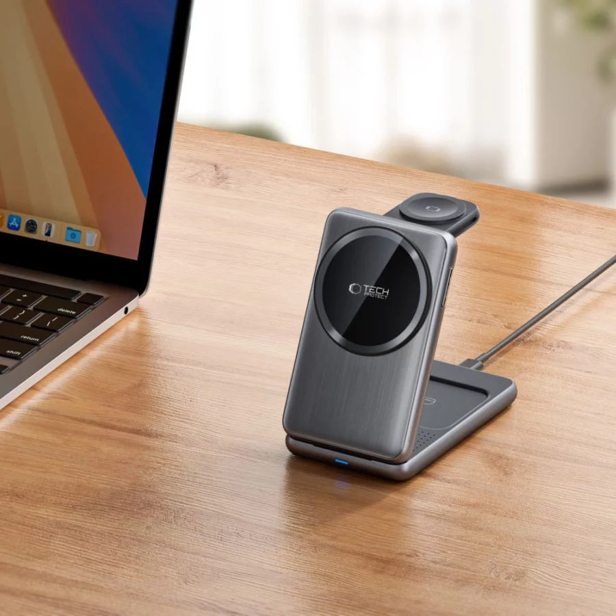 Ładowarka indukcyjna QI15W-A42 3w1 z MagSafe do urządzeń Appple - szara