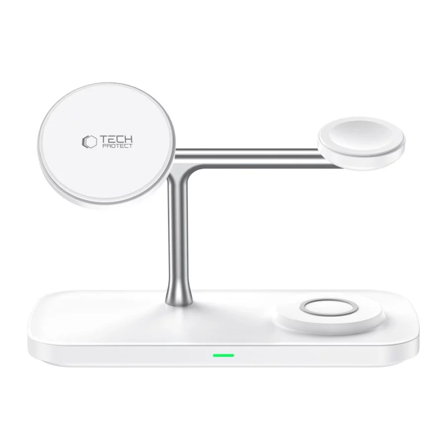 Ładowarka bezprzewodowa Tech-Protect QI15W-A45 3w1 z MagSafe do urządzeń Apple - biała