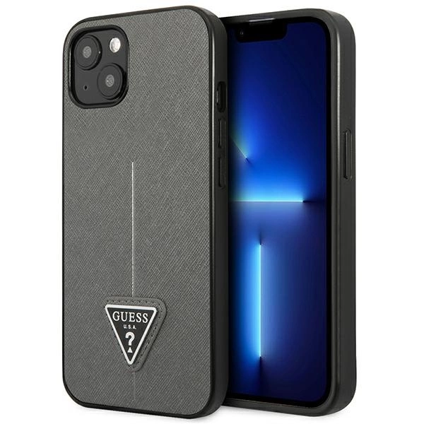 Etui Guess SaffianoTriangle Logo na iPhone 13 / 14 / 15 6.1" - srebrne
