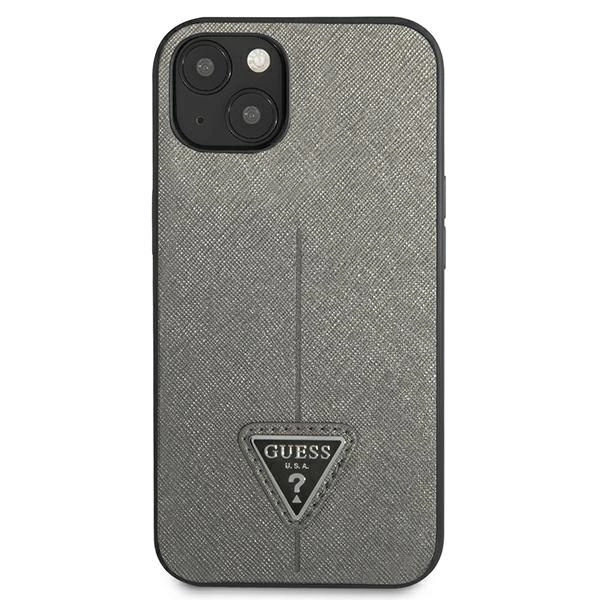 Etui Guess SaffianoTriangle Logo na iPhone 13 / 14 / 15 6.1" - srebrne