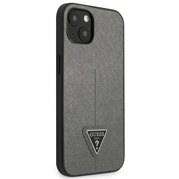 Etui Guess SaffianoTriangle Logo na iPhone 13 / 14 / 15 6.1" - srebrne