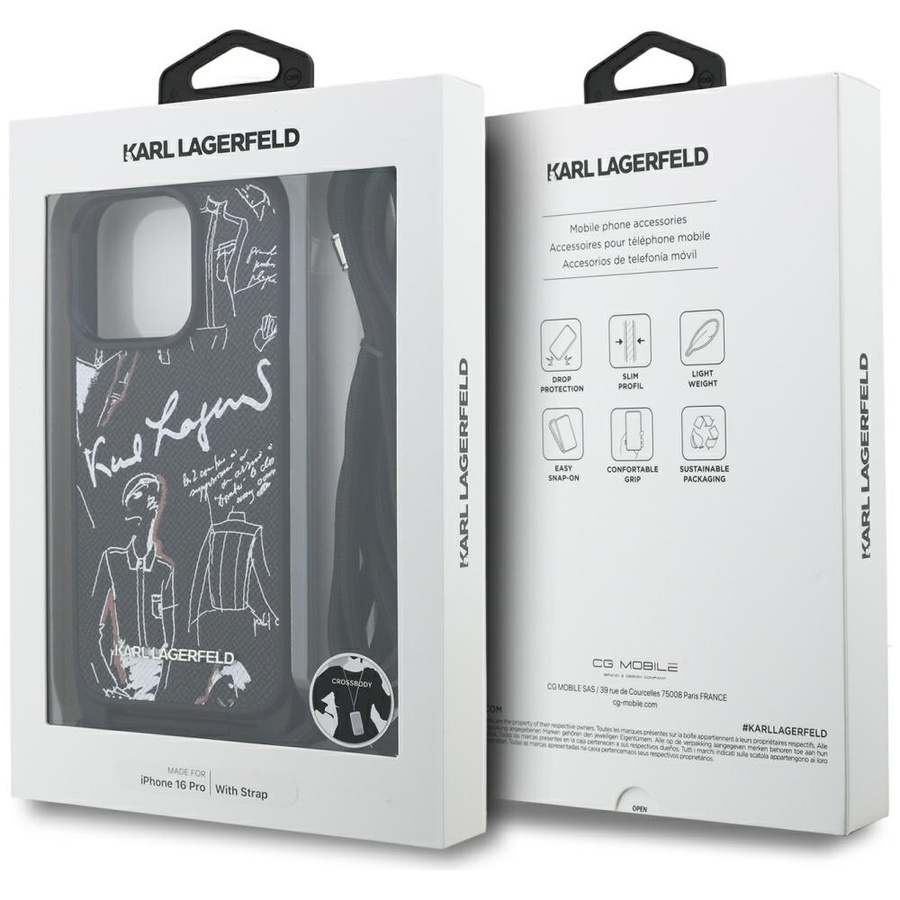 Etui Karl Lagerfeld Crossbody Grained    Pattern & Logo do iPhone 16 Pro czarny
