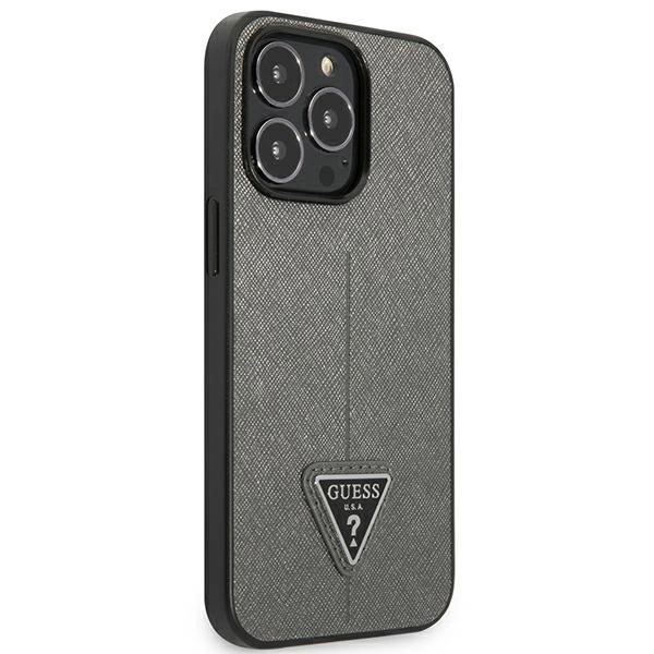 Etui Guess Saffiano Triangle Logo na iPhone 13 Pro Max 6,7" - srebrne