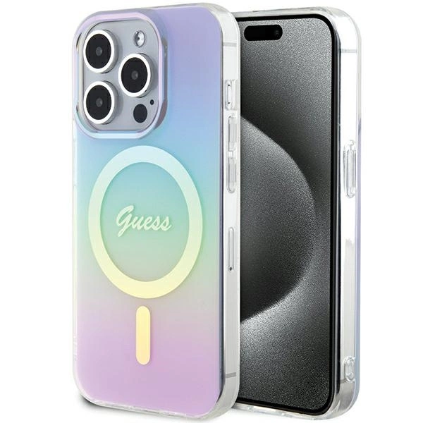 Etui Guess IML Iridescent MagSafe na iPhone 15 Pro 6.1" - fioletowe
