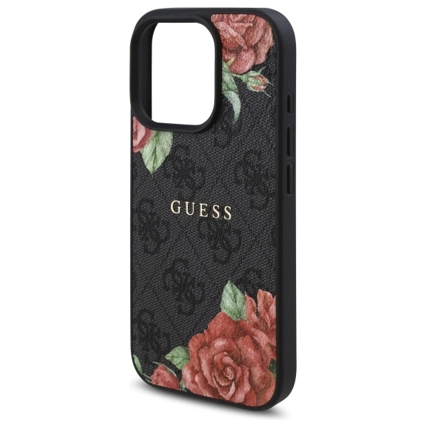 Etui Guess 4G Flowers Print MagSafe na iPhone 16 Pro 6.3" - czarne