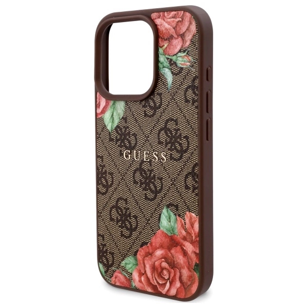 Etui Guess 4G Flowers Print MagSafe na iPhone 16 Pro 6.3" - brązowe