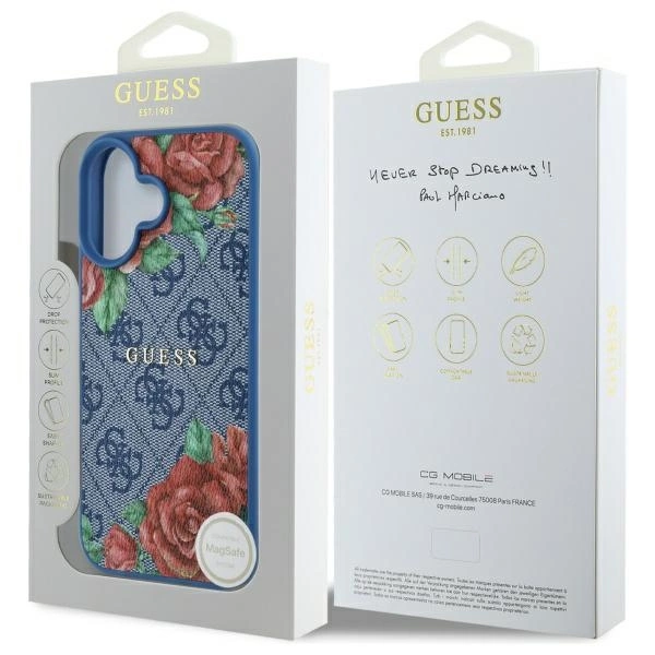 Etui Guess 4G Flowers Print MagSafe na iPhone 16 6.1" - niebieskie